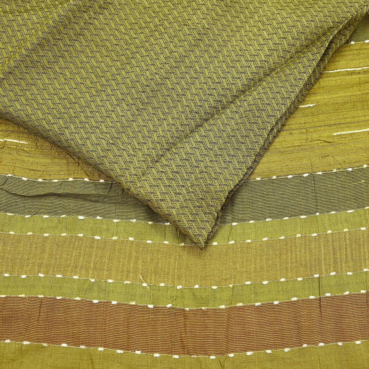 Indian Vintage Heavy Sari Green Pure Khadi Silk Handloom Saree Craft Fabric 6yd Ethnic Wear Dress making For Crafting Quilting