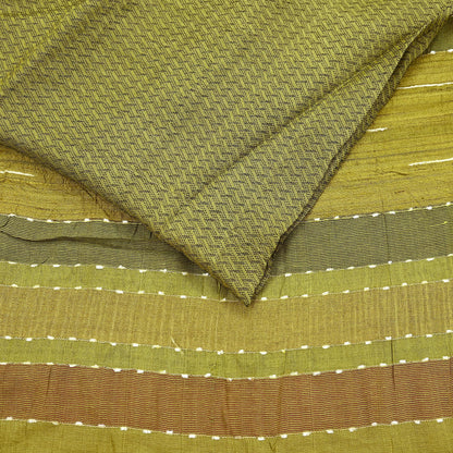 Indian Vintage Heavy Sari Green Pure Khadi Silk Handloom Saree Craft Fabric 6yd Ethnic Wear Dress making For Crafting Quilting
