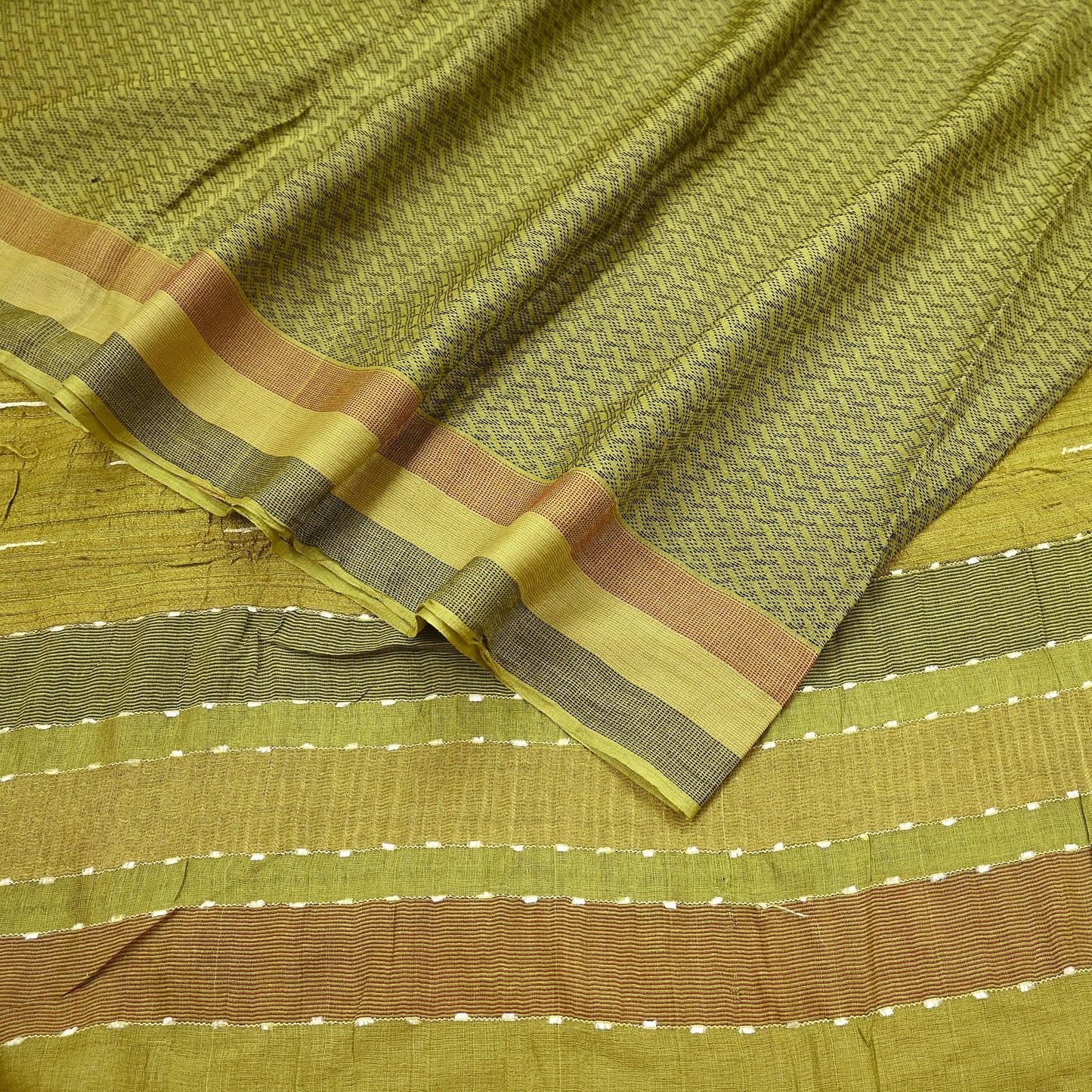 Indian Vintage Heavy Sari Green Pure Khadi Silk Handloom Saree Craft Fabric 6yd Ethnic Wear Dress making For Crafting Quilting