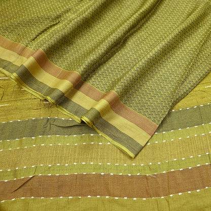 Indian Vintage Heavy Sari Green Pure Khadi Silk Handloom Saree Craft Fabric 6yd Ethnic Wear Dress making For Crafting Quilting