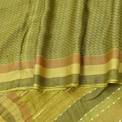 Indian Vintage Heavy Sari Green Pure Khadi Silk Handloom Saree Craft Fabric 6yd Ethnic Wear Dress making For Crafting Quilting