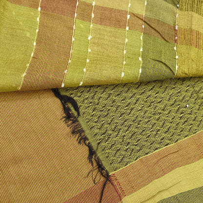 Indian Vintage Heavy Sari Green Pure Khadi Silk Handloom Saree Craft Fabric 6yd Ethnic Wear Dress making For Crafting Quilting