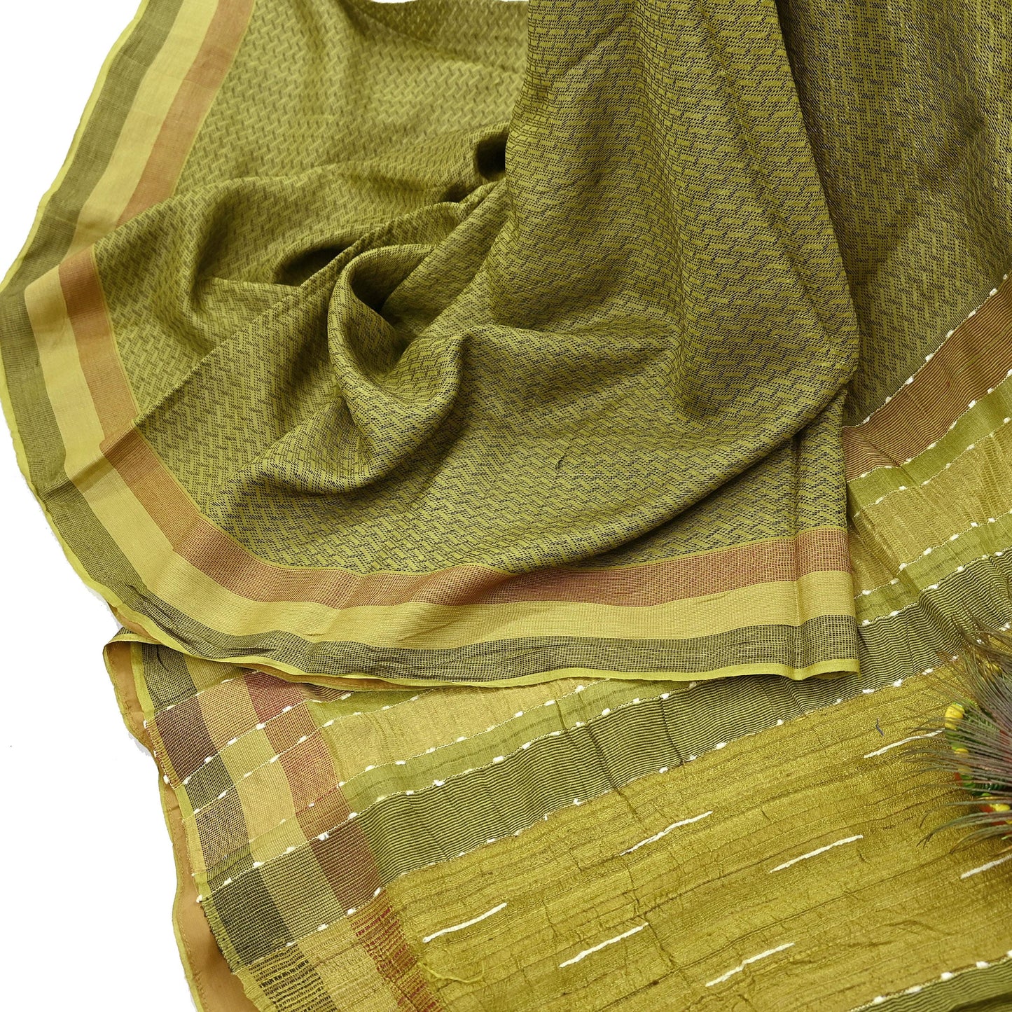 Indian Vintage Heavy Sari Green Pure Khadi Silk Handloom Saree Craft Fabric 6yd Ethnic Wear Dress making For Crafting Quilting