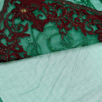 Indian Vintage Heavy Sari Green Net/Mesh Embroidered Sarees Fabric 6Yd Sewing Soft Sequins Floral Zari Bridal/wedding Saris