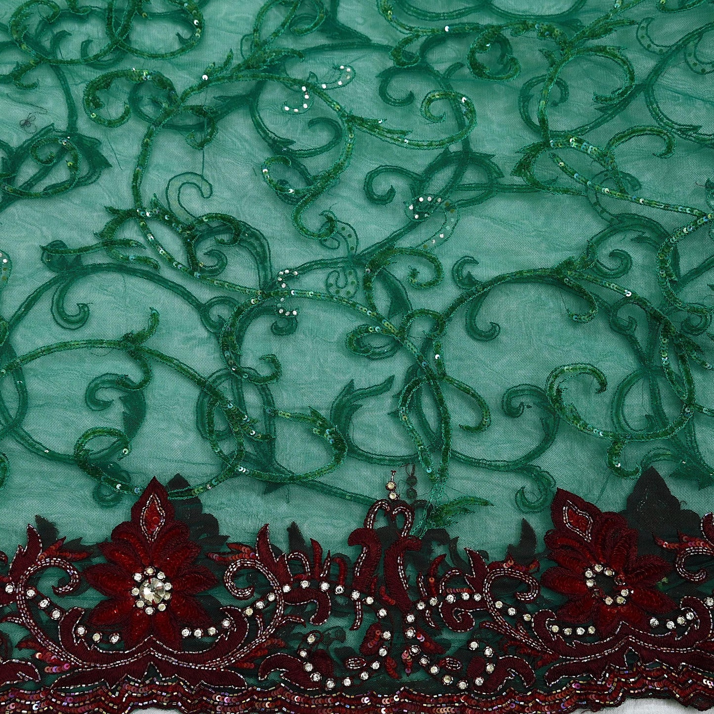 Indian Vintage Heavy Sari Green Net/Mesh Embroidered Sarees Fabric 6Yd Sewing Soft Sequins Floral Zari Bridal/wedding Saris