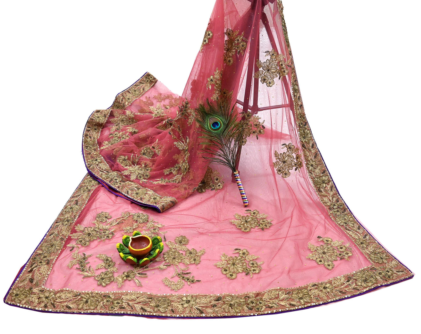 Indian Vintage Heavy Sari Pink Net/Mesh Hand Embroidered Sarees Craft Fabric 6Yd Sewing Soft Zardozi/Dabka Zari Sequins Wedding sarees