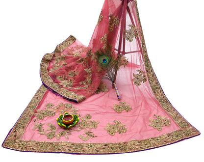 Indian Vintage Heavy Sari Pink Net/Mesh Hand Embroidered Sarees Craft Fabric 6Yd Sewing Soft Zardozi/Dabka Zari Sequins Wedding sarees