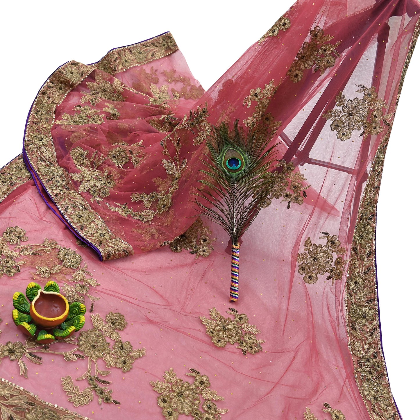 Indian Vintage Heavy Sari Pink Net/Mesh Hand Embroidered Sarees Craft Fabric 6Yd Sewing Soft Zardozi/Dabka Zari Sequins Wedding sarees