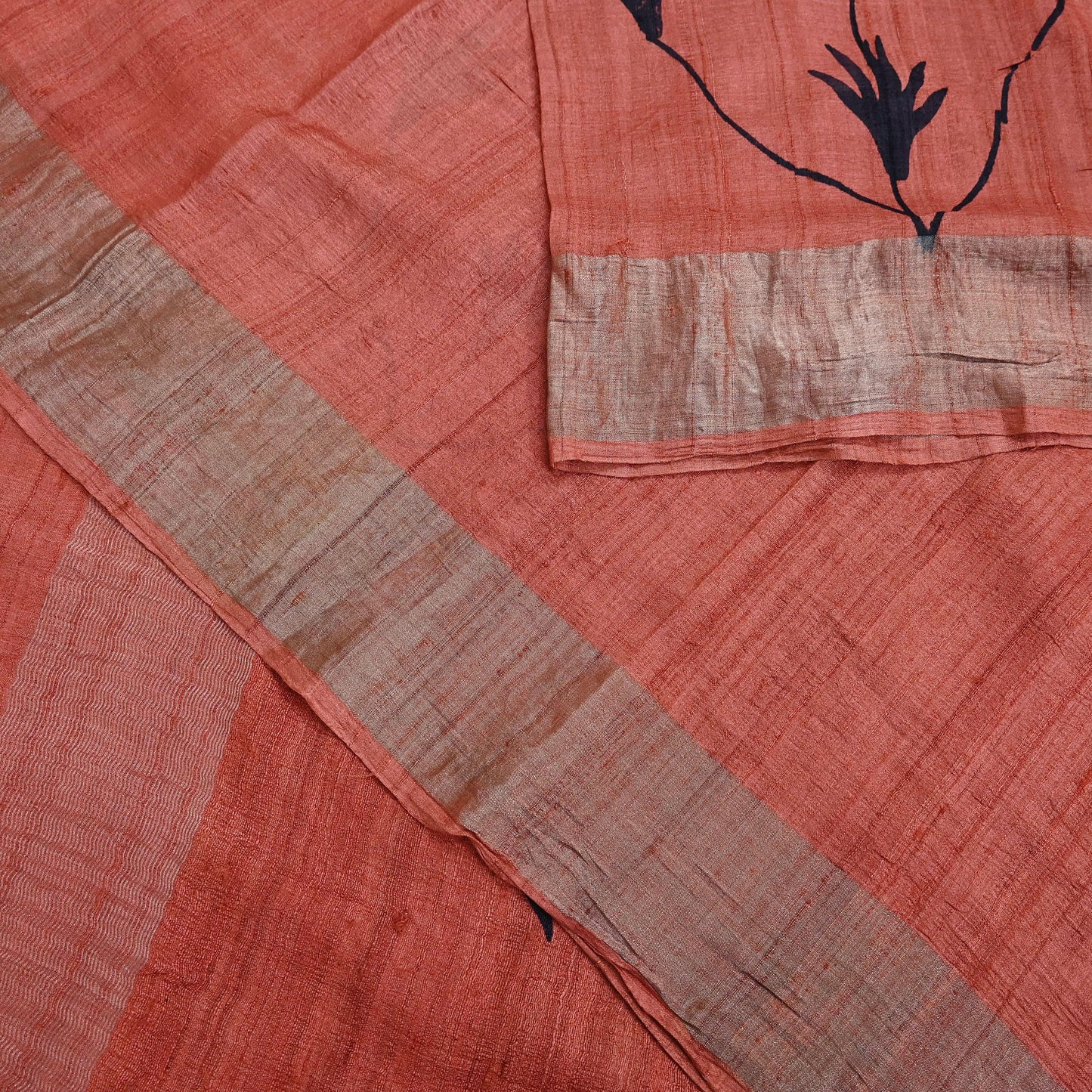 Indian Vintage Peach Saree Pure Khadi Silk Handloom Woven Zari Sari Craft Fabric 5yd Ethnic Wear Border Dress making Upcycle Fringes