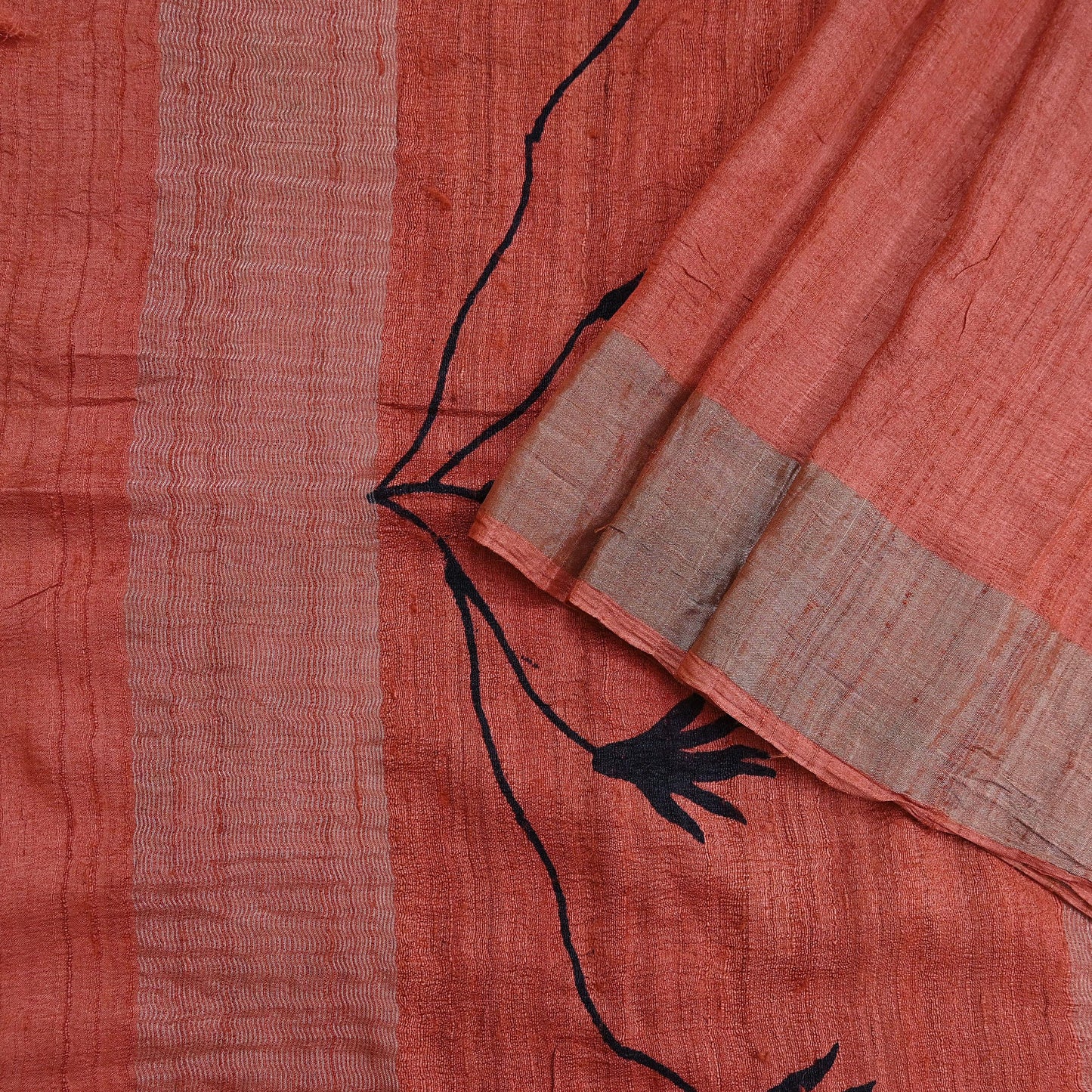 Indian Vintage Peach Saree Pure Khadi Silk Handloom Woven Zari Sari Craft Fabric 5yd Ethnic Wear Border Dress making Upcycle Fringes