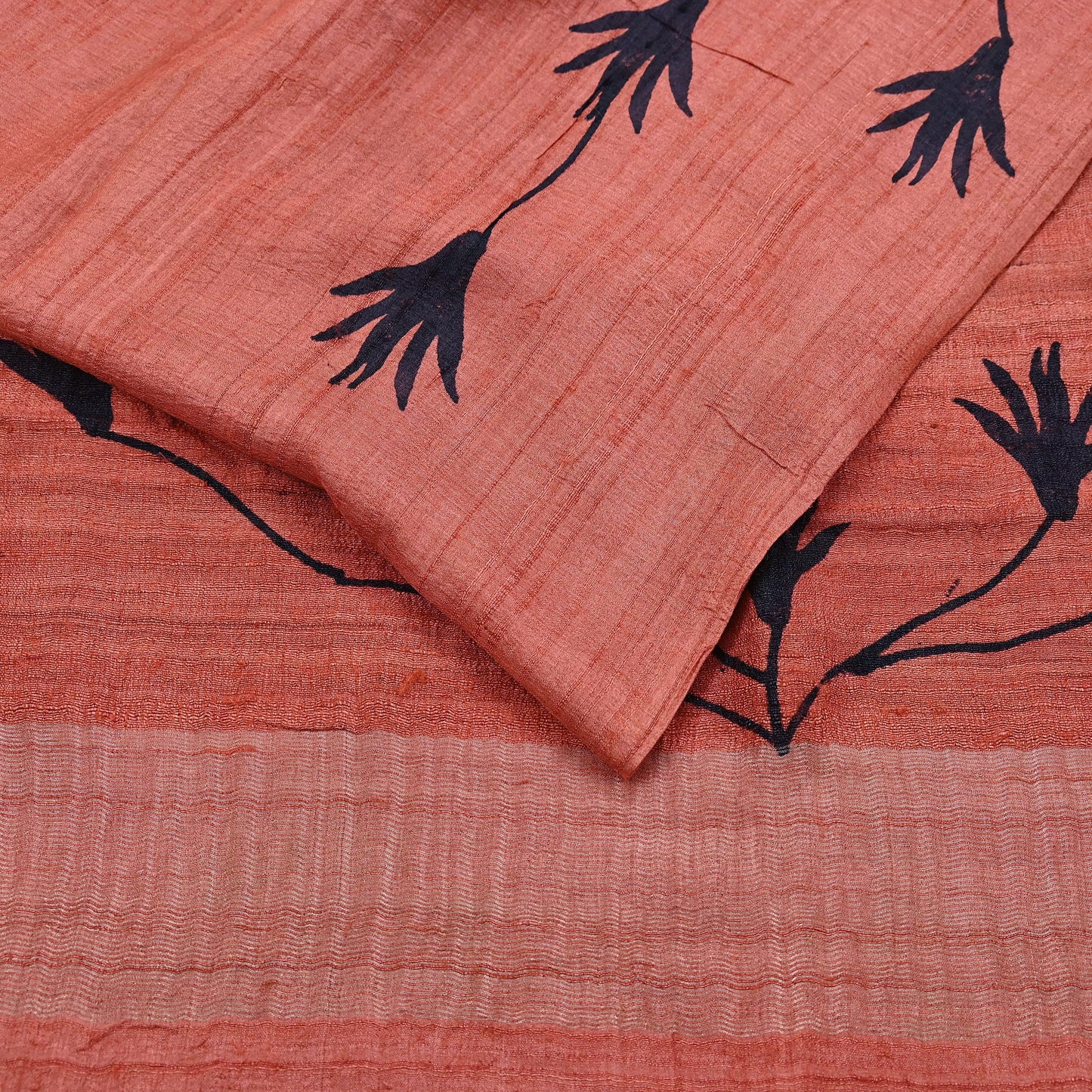 Indian Vintage Peach Saree Pure Khadi Silk Handloom Woven Zari Sari Craft Fabric 5yd Ethnic Wear Border Dress making Upcycle Fringes