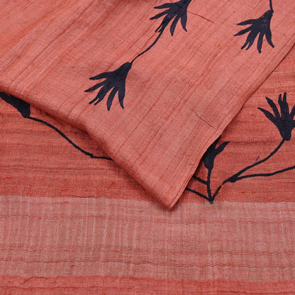 Indian Vintage Peach Saree Pure Khadi Silk Handloom Woven Zari Sari Craft Fabric 5yd Ethnic Wear Border Dress making Upcycle Fringes