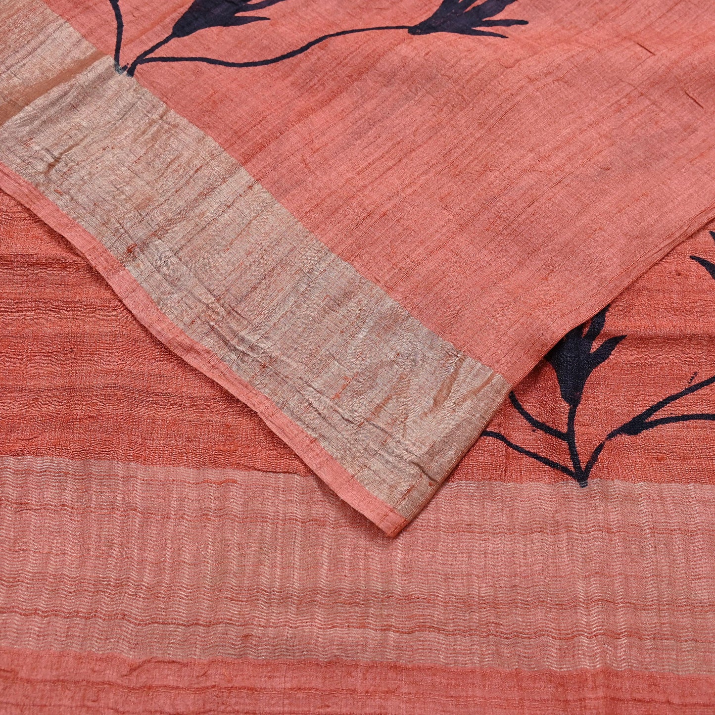Indian Vintage Peach Saree Pure Khadi Silk Handloom Woven Zari Sari Craft Fabric 5yd Ethnic Wear Border Dress making Upcycle Fringes