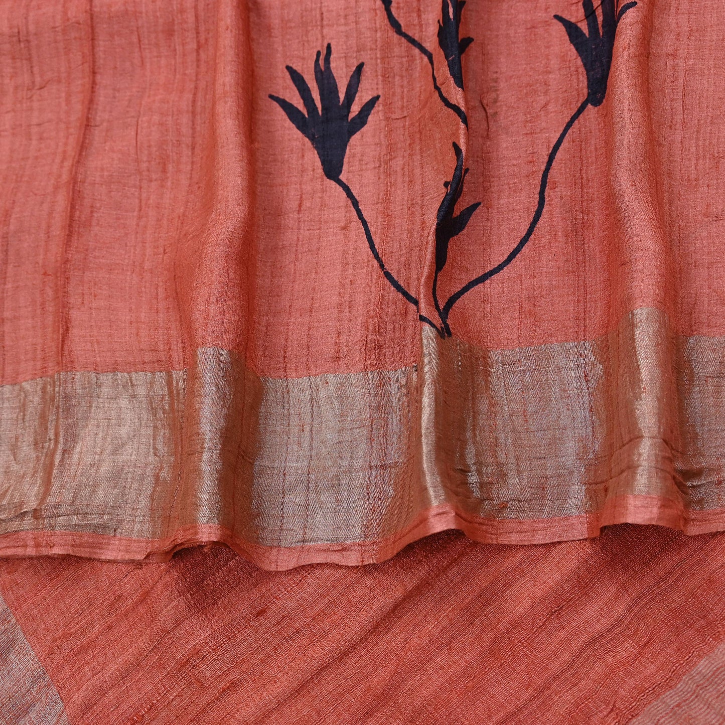 Indian Vintage Peach Saree Pure Khadi Silk Handloom Woven Zari Sari Craft Fabric 5yd Ethnic Wear Border Dress making Upcycle Fringes