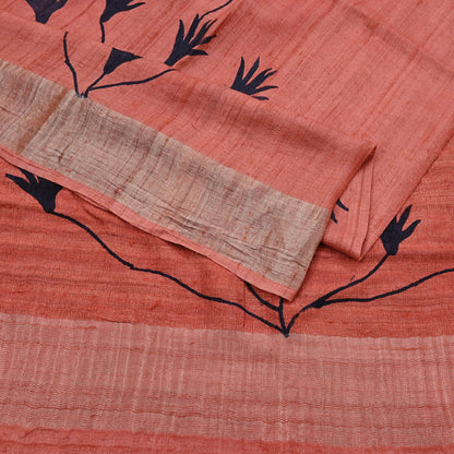 Indian Vintage Peach Saree Pure Khadi Silk Handloom Woven Zari Sari Craft Fabric 5yd Ethnic Wear Border Dress making Upcycle Fringes