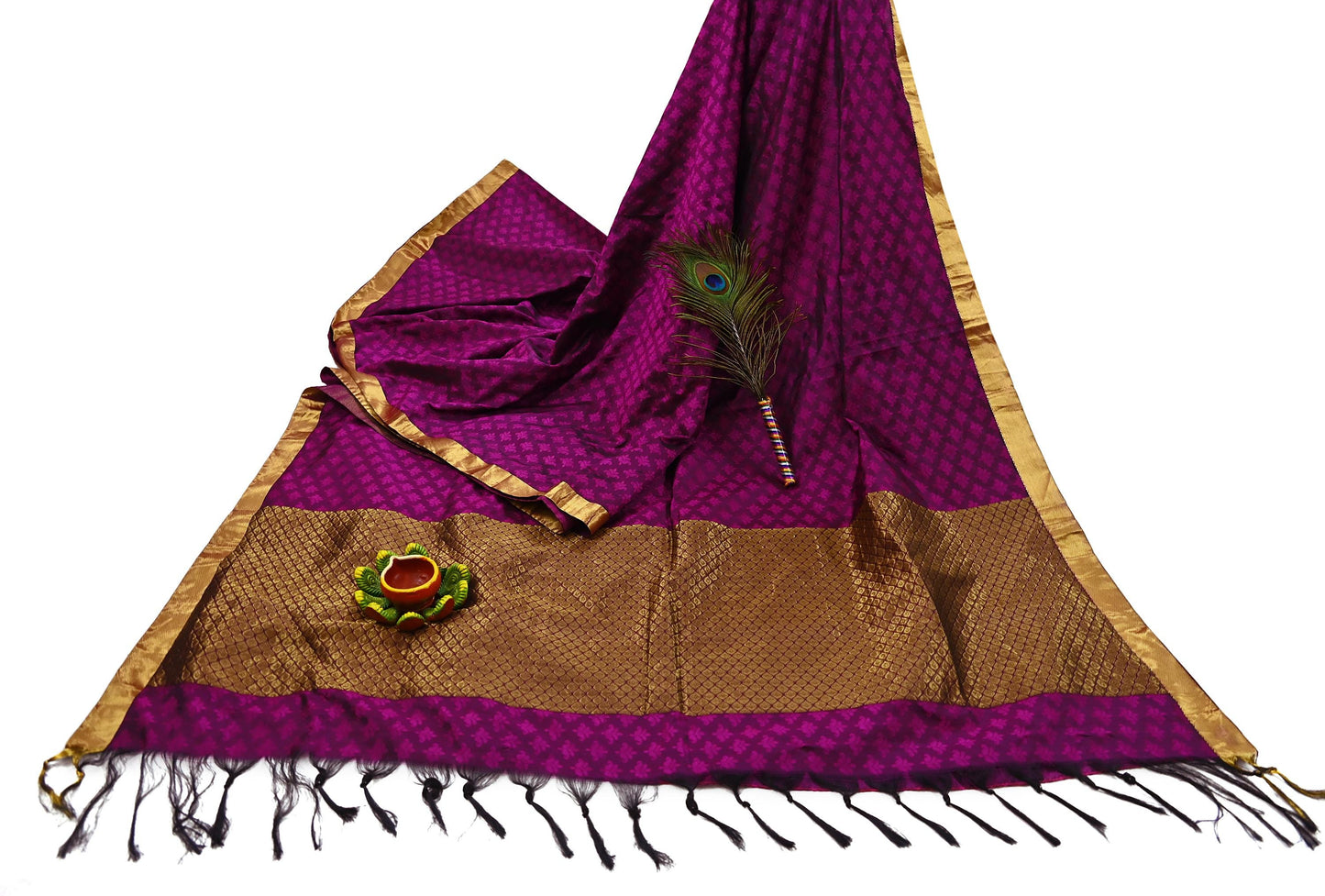 Indian Vintage Heavy Purple Kanjivaram Saree 100% Pure Silk Zari 5Yd Floral Crafting Dress making Crafting Quilting Bollywood Saree