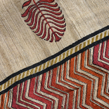 Indian Vintage Beige Dupatta Long Stole 100% Pure Khadi Silk Hand Woven/ Printed Scarves Veil Scarf Wrap Hippie Fringes