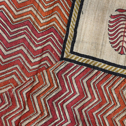 Indian Vintage Beige Dupatta Long Stole 100% Pure Khadi Silk Hand Woven/ Printed Scarves Veil Scarf Wrap Hippie Fringes