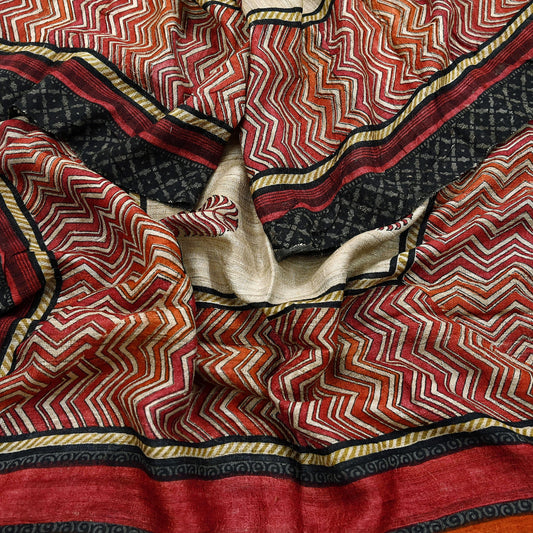 Indian Vintage Beige Dupatta Long Stole 100% Pure Khadi Silk Hand Woven/ Printed Scarves Veil Scarf Wrap Hippie Fringes