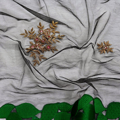 Indian Vintage Black Net Mesh Long Stole Hand Embroidered Scarves Golden Zardozi Zari Sequins Hijab Veil wrap Boho