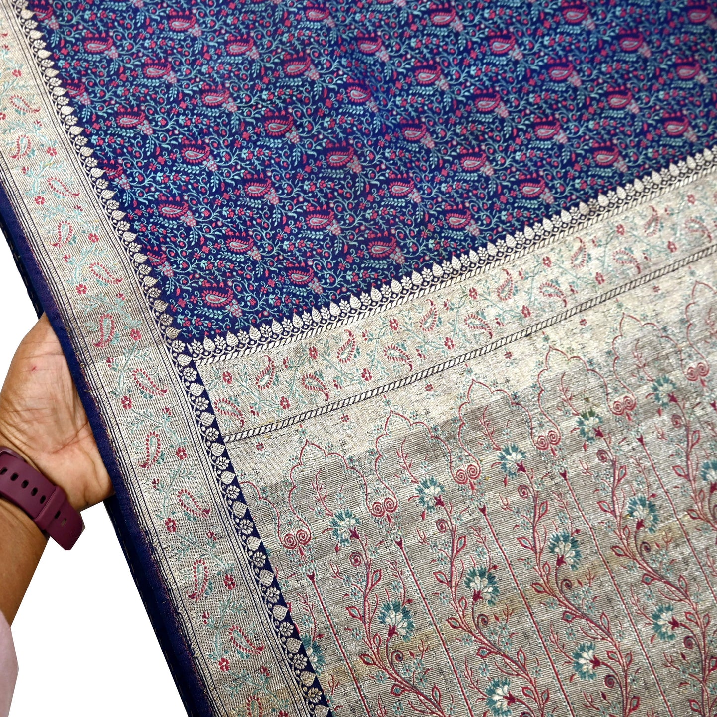 Indian Vintage Sari Blue Heavy Wedding Pure Satin Silk Woven Banarasi Tanchoi Saree 5Yd Ethnic Craft Fabric Upcycle Bridal Heavy Sarees