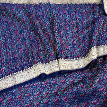 Indian Vintage Sari Blue Heavy Wedding Pure Satin Silk Woven Banarasi Tanchoi Saree 5Yd Ethnic Craft Fabric Upcycle Bridal Heavy Sarees