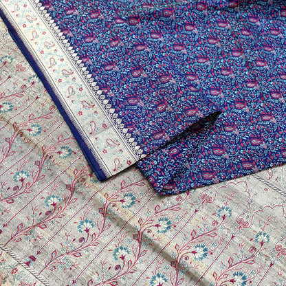 Indian Vintage Sari Blue Heavy Wedding Pure Satin Silk Woven Banarasi Tanchoi Saree 5Yd Ethnic Craft Fabric Upcycle Bridal Heavy Sarees