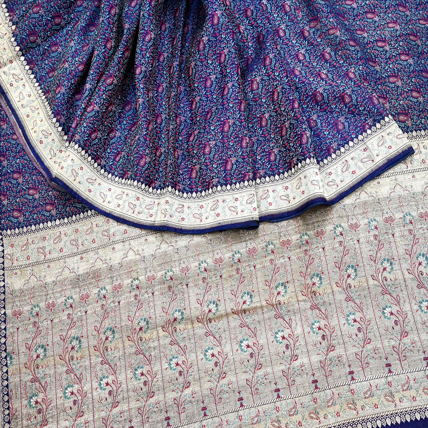 Indian Vintage Sari Blue Heavy Wedding Pure Satin Silk Woven Banarasi Tanchoi Saree 5Yd Ethnic Craft Fabric Upcycle Bridal Heavy Sarees