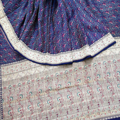 Indian Vintage Sari Blue Heavy Wedding Pure Satin Silk Woven Banarasi Tanchoi Saree 5Yd Ethnic Craft Fabric Upcycle Bridal Heavy Sarees