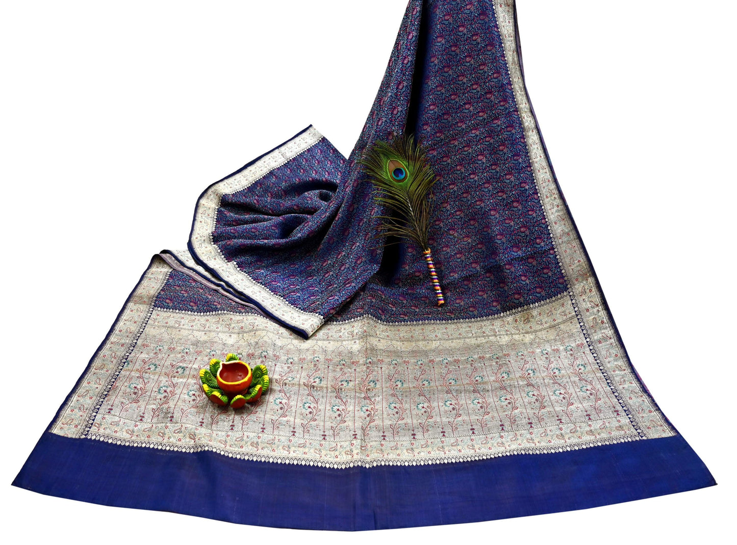 Indian Vintage Sari Blue Heavy Wedding Pure Satin Silk Woven Banarasi Tanchoi Saree 5Yd Ethnic Craft Fabric Upcycle Bridal Heavy Sarees