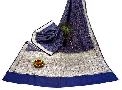 Indian Vintage Sari Blue Heavy Wedding Pure Satin Silk Woven Banarasi Tanchoi Saree 5Yd Ethnic Craft Fabric Upcycle Bridal Heavy Sarees