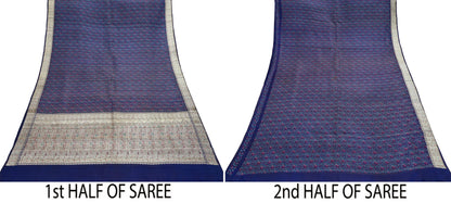 Indian Vintage Sari Blue Heavy Wedding Pure Satin Silk Woven Banarasi Tanchoi Saree 5Yd Ethnic Craft Fabric Upcycle Bridal Heavy Sarees