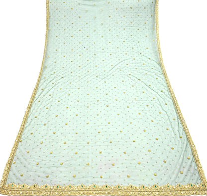 Indian Vintage Heavy Bottle Green Dupatta Net Mesh Long Stole Hand Embroidered Scarves Golden Zardozi Zari Sequins