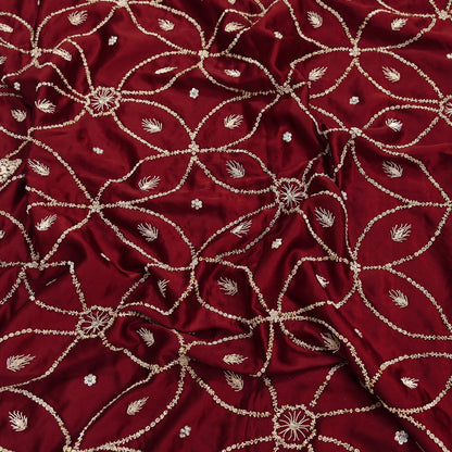 Indian Vintage Heavy Wedding Maroon Dupatta Pure Satin Silk Long Stole Hand Embroidered Scarves Golden Zardozi Bridal Veil