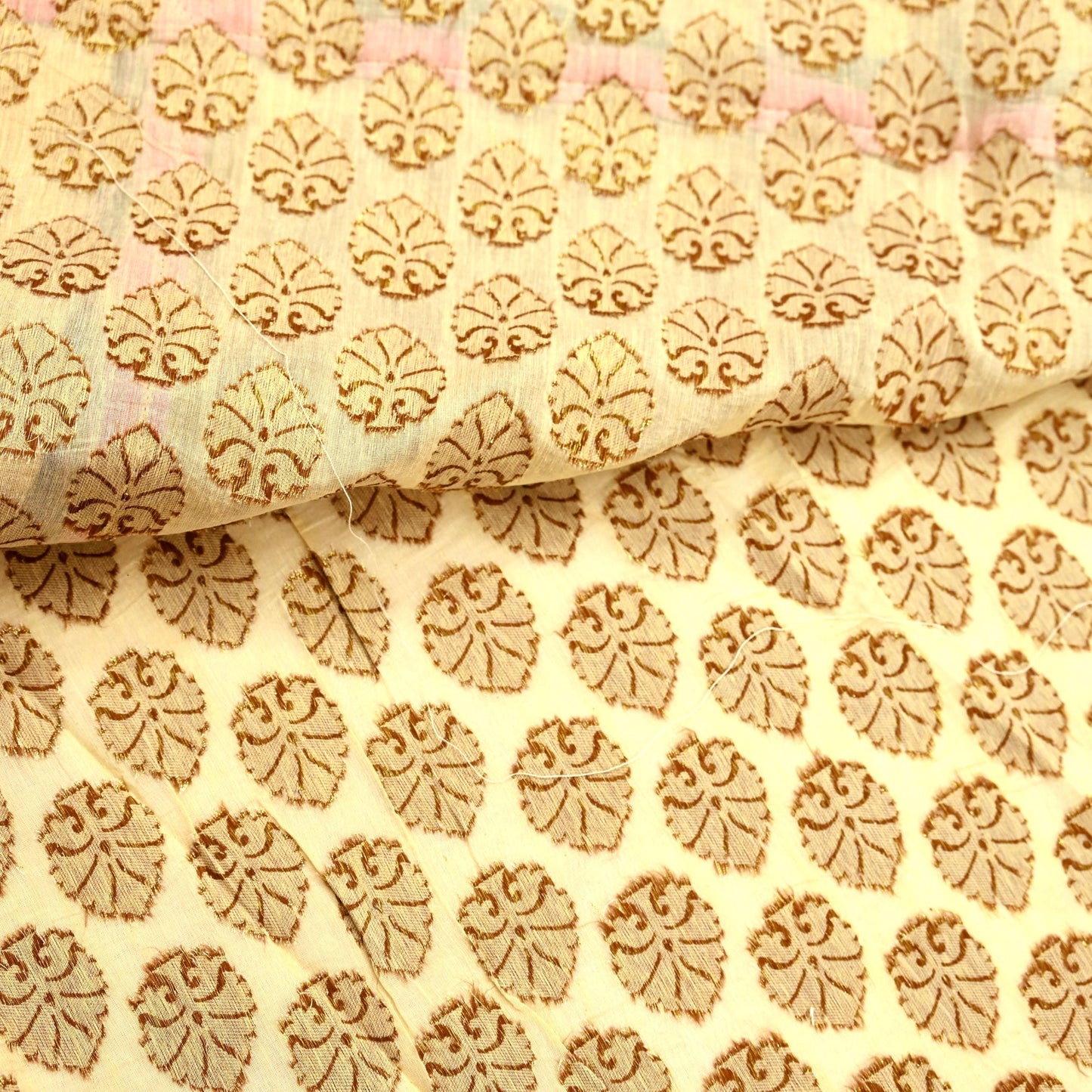 Indian Vintage Saree Beige Hand Woven Pure Silk Sari Craft Fabric 5Yd Ethnic Floral Golden Zari Dress making For Crafting Quilting
