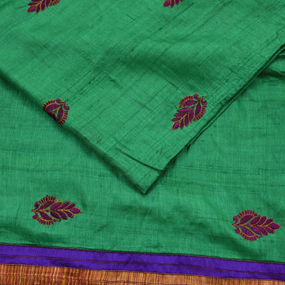 Indian Vintage Green Saree Pure Khadi Silk Handloom Hand Beaded Sari Craft Fabric 6yd Ethnic Fringes Dress making Crafting Quilting Used