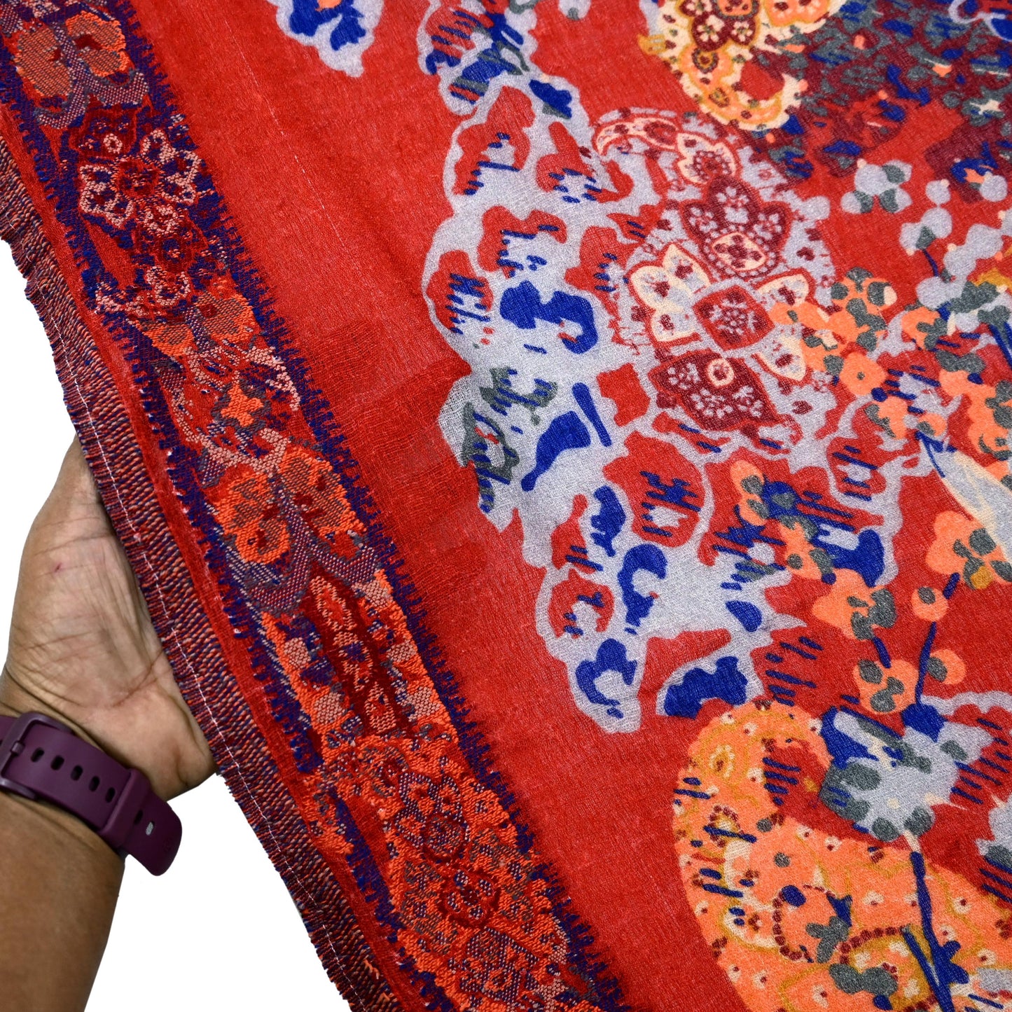 Indian Vintage Multi Pure Woolen Shawl Handmade Woven Work Long Throw Stole Warm Abstract Design Soft