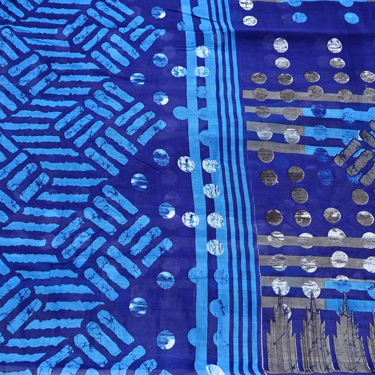 Indian Vintage Sari Blue Printed Pure Cotton Sarees 5Yd Craft Fabric Soft Sewing Sarong Wrap Boho Upcycle quilting Dress making