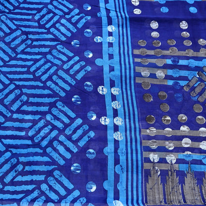 Indian Vintage Sari Blue Printed Pure Cotton Sarees 5Yd Craft Fabric Soft Sewing Sarong Wrap Boho Upcycle quilting Dress making
