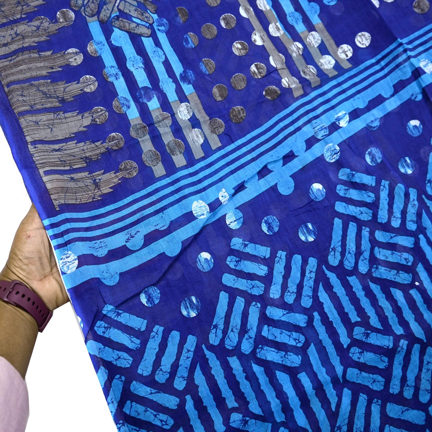 Indian Vintage Sari Blue Printed Pure Cotton Sarees 5Yd Craft Fabric Soft Sewing Sarong Wrap Boho Upcycle quilting Dress making