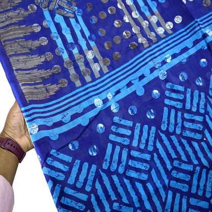 Indian Vintage Sari Blue Printed Pure Cotton Sarees 5Yd Craft Fabric Soft Sewing Sarong Wrap Boho Upcycle quilting Dress making