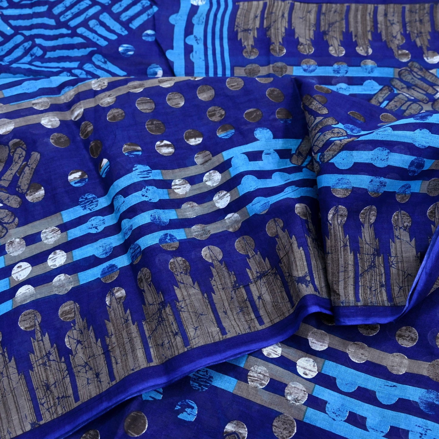 Indian Vintage Sari Blue Printed Pure Cotton Sarees 5Yd Craft Fabric Soft Sewing Sarong Wrap Boho Upcycle quilting Dress making