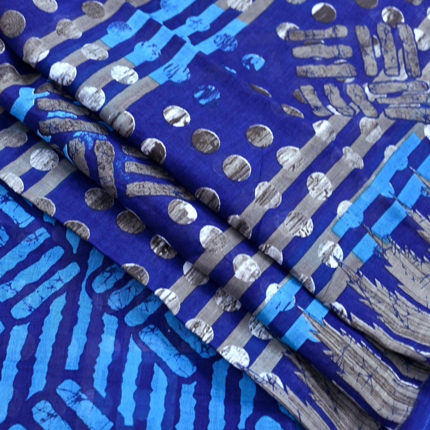 Indian Vintage Sari Blue Printed Pure Cotton Sarees 5Yd Craft Fabric Soft Sewing Sarong Wrap Boho Upcycle quilting Dress making