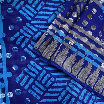 Indian Vintage Sari Blue Printed Pure Cotton Sarees 5Yd Craft Fabric Soft Sewing Sarong Wrap Boho Upcycle quilting Dress making