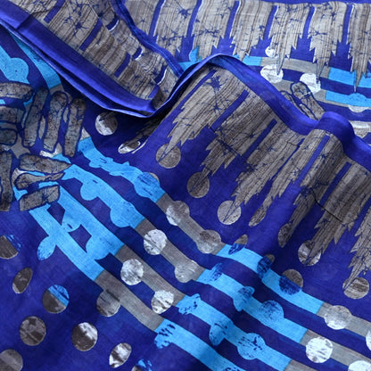 Indian Vintage Sari Blue Printed Pure Cotton Sarees 5Yd Craft Fabric Soft Sewing Sarong Wrap Boho Upcycle quilting Dress making