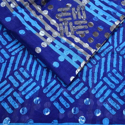 Indian Vintage Sari Blue Printed Pure Cotton Sarees 5Yd Craft Fabric Soft Sewing Sarong Wrap Boho Upcycle quilting Dress making