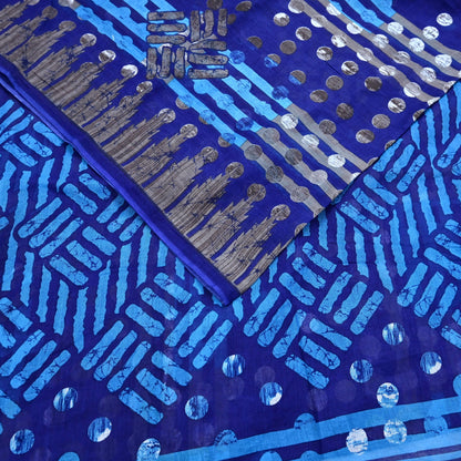Indian Vintage Sari Blue Printed Pure Cotton Sarees 5Yd Craft Fabric Soft Sewing Sarong Wrap Boho Upcycle quilting Dress making