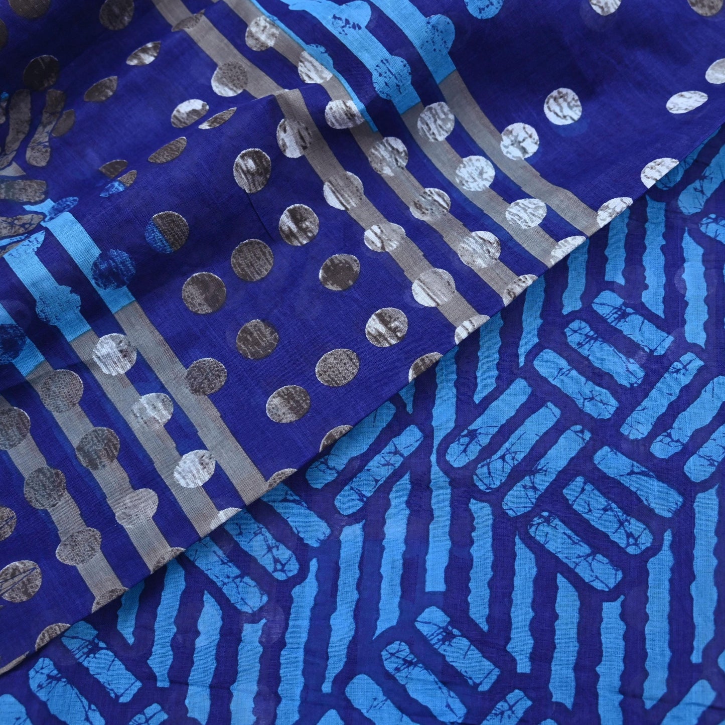 Indian Vintage Sari Blue Printed Pure Cotton Sarees 5Yd Craft Fabric Soft Sewing Sarong Wrap Boho Upcycle quilting Dress making