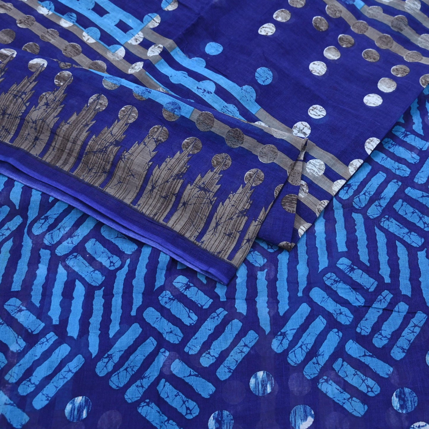 Indian Vintage Sari Blue Printed Pure Cotton Sarees 5Yd Craft Fabric Soft Sewing Sarong Wrap Boho Upcycle quilting Dress making