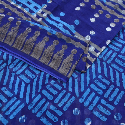 Indian Vintage Sari Blue Printed Pure Cotton Sarees 5Yd Craft Fabric Soft Sewing Sarong Wrap Boho Upcycle quilting Dress making